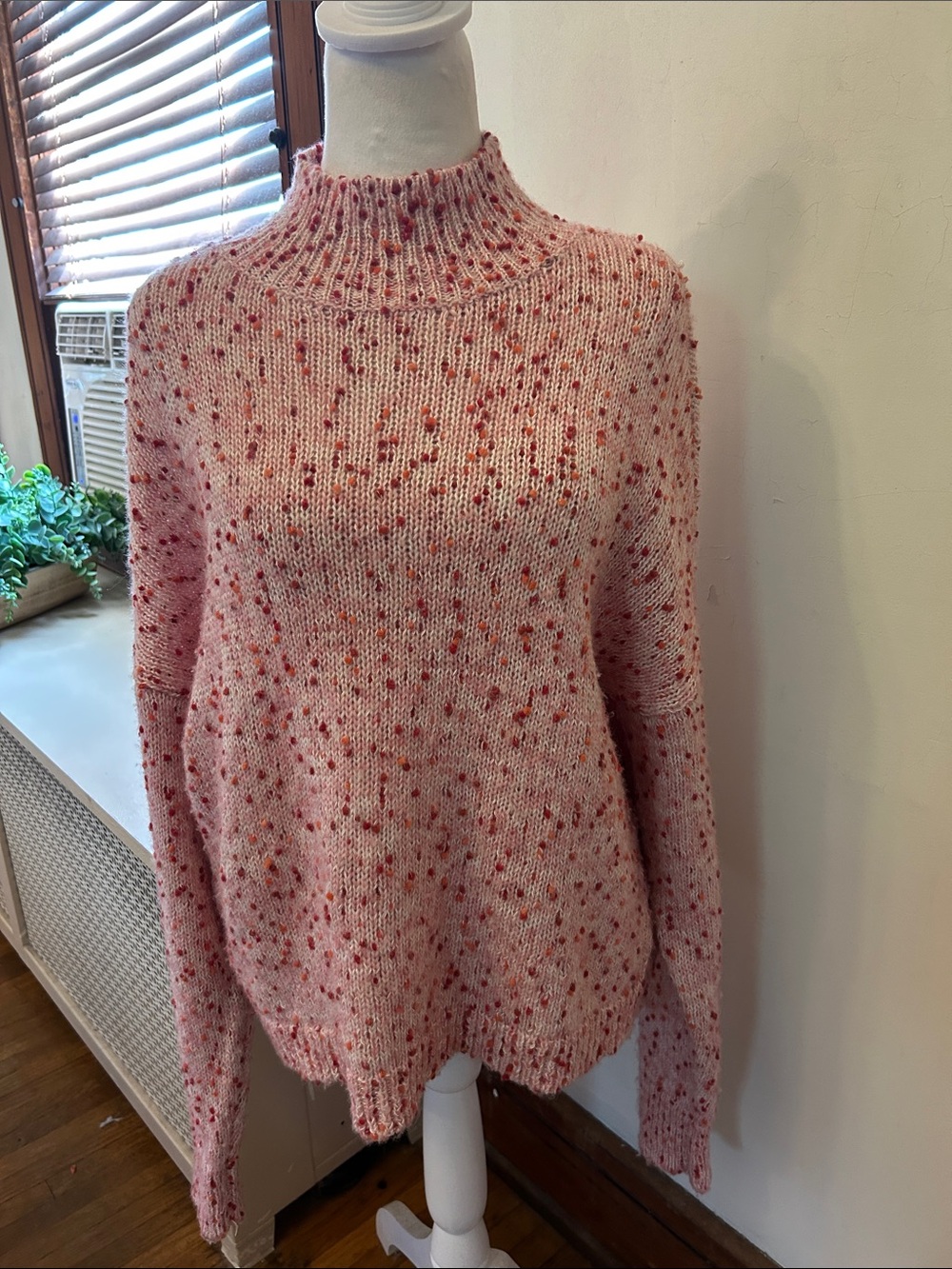 LC Lauren Conrad Cozy Pink Red Speckled Mock-Neck Sweater Size L EUC